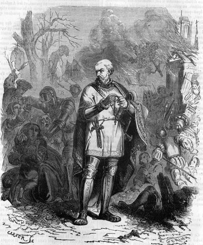 Gud bevara oss från Monsieur the conétables paenas! , Konstapeln i Montmorency omkring 1548 i militär kampanj. Gravyr av 1800-talet. av Unknown artist