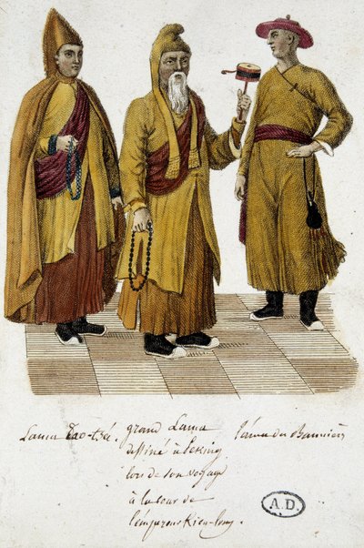 Grand Lama och Lama Lao-Tseu (?) besöker domstolen i Peking - gravyr av Unknown artist