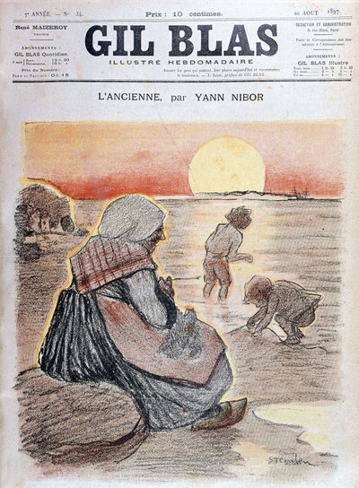Mormor och barn i den nedgående solen, "" Gil Blas"" 20 augusti av Unknown artist