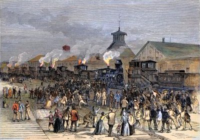 Stor järnvägsstrejk 1877, blockad av motorer i Martinsburg, West Virginia av Unknown artist