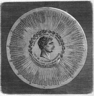 Napoleon I Bonapartes (1769-1821) stora sigill 1804: "" Napoleons kejsare av fransmännen, chef för Hederslegionen. Heder och fosterland”. Gravyr i "" The Illustrious Universe"" av Unknown artist