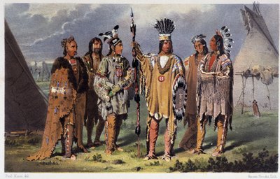 Grupp av sex indianhövdingar - i "" Wandering of an artist among the indians of north america"" av Paul Kane, Longmans & Roberts, London av Unknown artist
