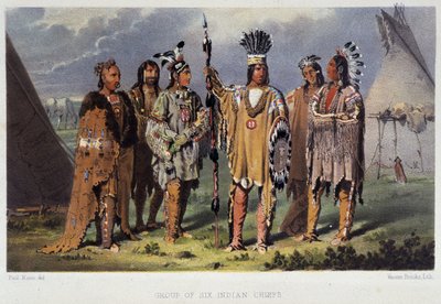 Grupp av sex indianhövdingar - i "" Wandering of an artist among the indians of north america"" av Paul Kane, Longmans & Roberts, London av Unknown artist