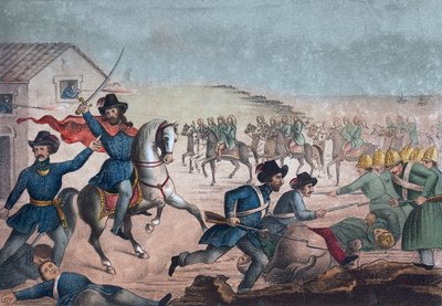 Uruguay - Uruguayanskt inbördeskrig: Giuseppe Garibaldi under slaget vid San Antonio i Uruguay den 8 februari, av Unknown artist