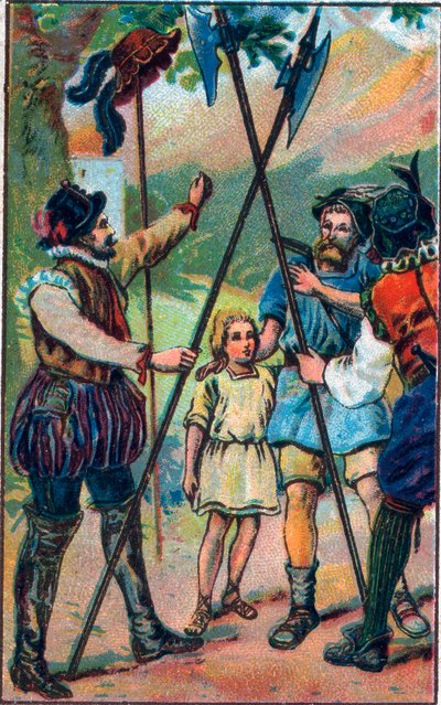 Guillaume Tell (William Tell) (legendariska hjältar från schweizisk självständighet) vägrade att böja sig för hatten. Kromolitografi från slutet av 1800-talet. av Unknown artist