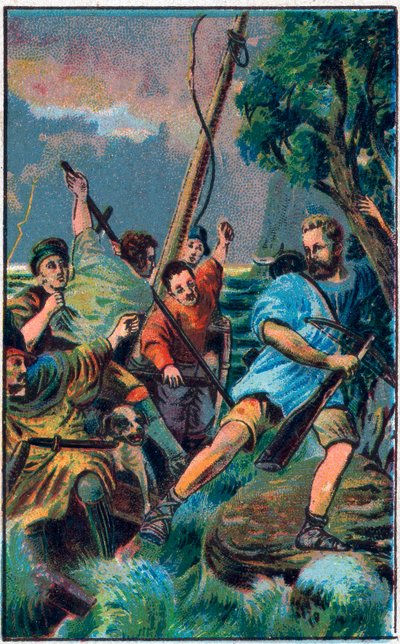 Guillaume Tell (William Tell) (legendariska hjältar från den schweiziska självständigheten) flyr från Gesslers båt. Kromolitografi från slutet av 1800-talet. av Unknown artist