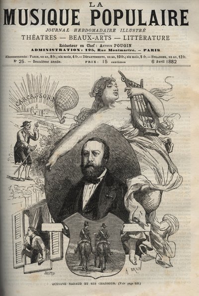 Gustave Nadaud (1820-1893), fransk låtskrivare och hans sånger - gravering i "La musique populaire""" berömda veckotidning - 1882 av Unknown artist