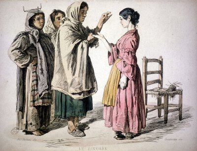 Zigenarläsning i handen - i "" Custom of the Kingdom of Neapel"", De Bourcard av Unknown artist