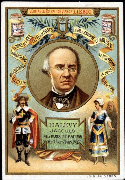 Halevy kallade Jacques Fromental Levy, fransk kompositör (1799-1862) som en del av marknadsföringen av en Liebig-produkt. 1800-talet av Unknown artist