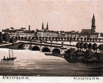 Hamburg (Hamburg), Tyskland: utsikt över Alsterdamm. i "" Världen illustrerar 168 vyer"" Odaterat (slutet av 1800-talet) av Unknown artist