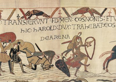 Harold Drags Norman Soldiers from the Quicksand, Bayeux Tapestry (ullbroderi på linne) av Unknown artist