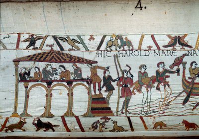 Harold skickas av kungen av England Edward the Confessor till Normandie för att informera hertig Vilhelm Erövraren (1027-1087) att han kommer att bli hans efterträdare till Englands krona: den sista måltiden på land innan han går ombord till Normandie-deta av Unknown artist