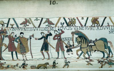 Harold, som kom för att informera hertigen av Normandie Vilhelm Erövraren (1027-1087) att han skulle bli efterträdare till Englands krona vid Edward Bekännarens död, togs till fånga av greve Guy de Ponthieu. Hertigen av Normandie skickade sändebud till av Unknown artist