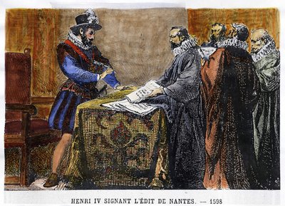 Henri IV (1553 - 1610) undertecknade Edit de Nantes 1598. av Unknown artist