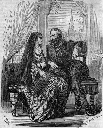 Henrik IV, kung av Frankrike (1553-1610) med abbedissan av Montmartre Marie de Beauvilliers - Gravyr från 1800-talet av Unknown artist