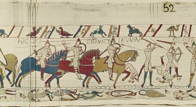 Här föll Harolds bröder: Gyrth och Leofwine, Bayeuxtapet (ullbroderi på linne) av Unknown artist