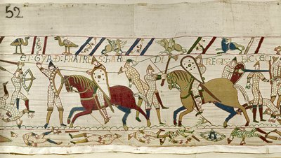 Här föll Harolds bröder: Gyrth och Leofwine, Bayeux Tapestry av Unknown artist