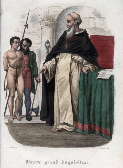 Kättersk fånge och jesuit storinkvisitor vid tiden för påven Clement VIII:s regeringstid (1592-1605). Gravyr från 1842 i "Histoire des popes"" av Maurice Lachatre. Privat samling. av Unknown artist