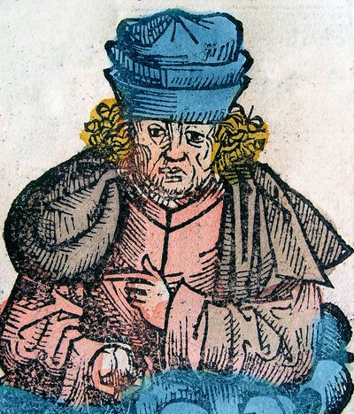 Herodote (Herodotos, 484-425 f.Kr.), grekisk historiker - HERODOTUS 490-425 f.Kr., grekisk historiker - träsnitt från Nürnbergkrönikan av Unknown artist