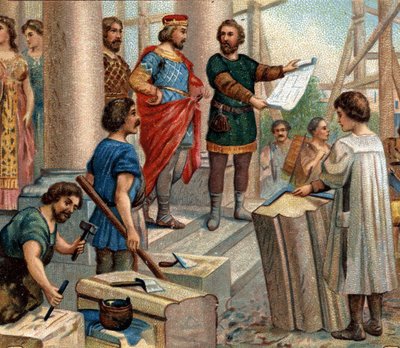 Historiska episoder av kända städer: Clovis elit Paris som permanent bostad (år 508). Kromolitografi av 1800-talet. av Unknown artist