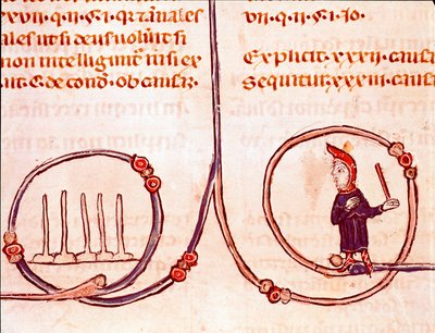 Den kanoniska lagens historia: "" Bowlingspelet""" Miniatyr hämtad från "" Decret de Gratien"" ("Concordia discordantium canonum" eller "Decretum Gratiani") med anor från 1140 och reglerar den romersk-katolska kyrkans lagar och kanoner . Laon från 1200-tal av Unknown artist