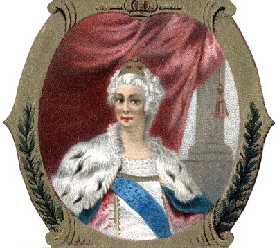Rysslands historia: Porträtt av Katarina II av Ryssland (1729-1796). Sen kromolitografi av 1800-talet. av Unknown artist