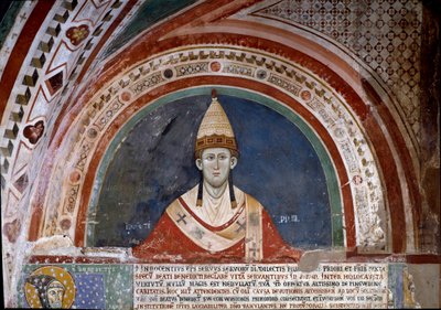 Sankt Franciskus av Assisis historia: representation av påven Innocenzo III, som visar bubblan som bekräftar det franciskanska styret 1210 (fresk) av Unknown artist