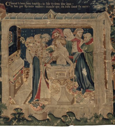 Historia om Saint Piat och Saint Eleuthère, Scen 13: Dopet av Blanda av Unknown artist