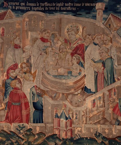Historia om Saint Piat och Saint Eleuthère, scen 6 Detalj mitt. Dopscen. av Unknown artist