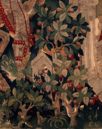 Historia om Saint Piat och Saint Eleuthère, scen 8 Detalj mitt till höger. Naturscen, buskar. av Unknown artist