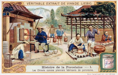 Porslins historia: kineserna som de första tillverkarna av porslin - Liebig-kromolitografi av Unknown artist