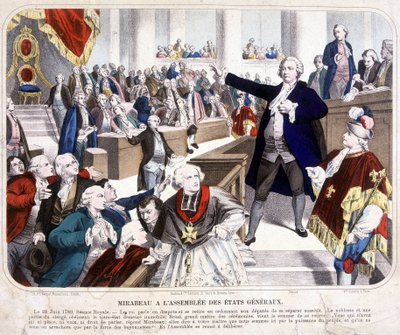 Honore Gabriel (Honore-Gabriel) Riqueti, greve av Mirabeau (1749-1791) vid sammankomsten av États Génales: "Gå och säg till din herre att vi är här genom folkets makt och att de bara kommer att tas ifrån oss med bajonetternas kraft"" den 23 av Unknown artist