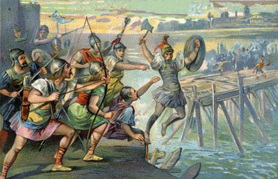 Horatius Cocles (Horatius Le Borgne), legendarisk hjälte som försvarade den enda bron som gick över Tibern, när den unga romerska republiken hotades av etrusken Lars Porsenna, 507 f.Kr. av Unknown artist