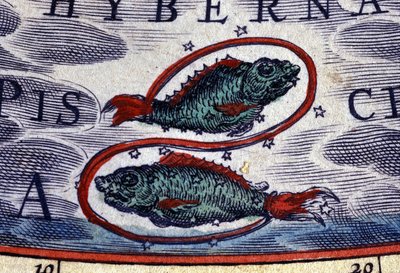 Horoskop: zodiakens tecken, Fiskarna. 1500-talsgravyr. av Unknown artist