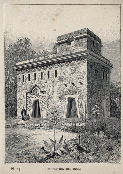 Inkas bostäder - gravyr från 1889 i "History of human habitation at the Universal Exhibition of 1889, by Mr Charles GARNIER - Librairie centrale des beaux-arts Paris 1889 av Unknown artist