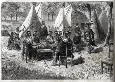 Human Zoos - Human Zoo - Etnologiska utställningar - Mohas Indians at the Garden of Acclimatation (The Illustrious Diary of 1883) - Femton Nebraska indianer av Unknown artist