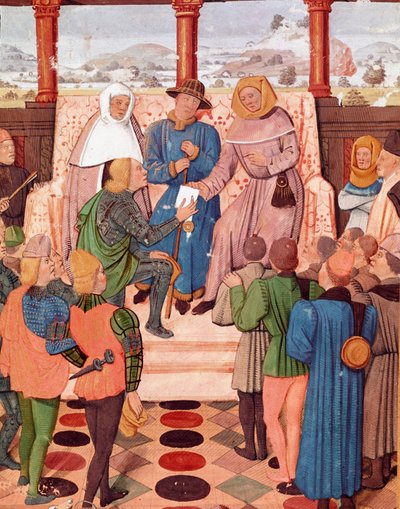 Hundraåriga krig: "" Karl VII (1403-1461) presenterar ett dokument till Jeanne d