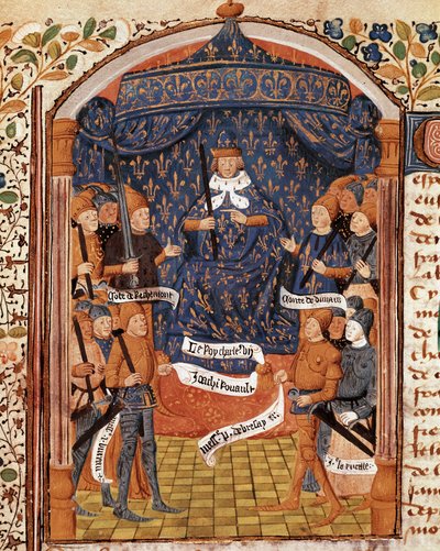 Hundraåriga krig: "Kung Charles VII omger höga dignitärer och Jeanne d