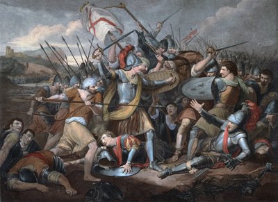 Hundraåriga krig: "" Slaget vid Agincourt den 25/10/1415"" - Gravyr av Unknown artist
