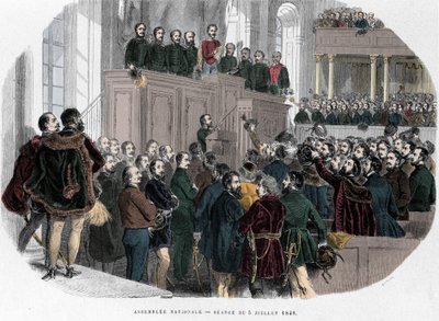 Ungerska revolutionen 1848: Första mötet i nationalförsamlingen i Ungern den 5 juli 1848. Gravyr i "Hungary Historique av J. Boldenyi Paris 1853"" av Unknown artist