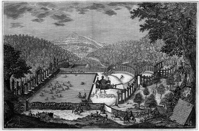 Jakt i Tyskland på 1700-talet: en hjortjakt nära Leonberg 1748. (Från ett fotografi). Gravyr i "" La Nature: revue des sciences et de leurs applications aux arts et a l