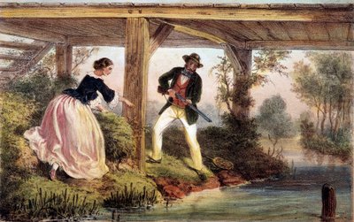 Jagar gädda i England. 1800-talsgravyr. Gien, jaktmuseum av Unknown artist