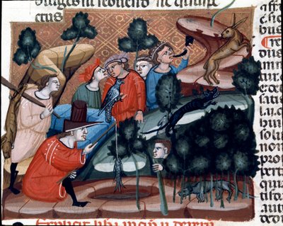 Jaktscener Miniatyr hämtad från Justinian Code (Codex Justinianus), en samling lagar och institutioner publicerade under den romerske kejsaren Justinian I av Bysans (483-565) av Unknown artist
