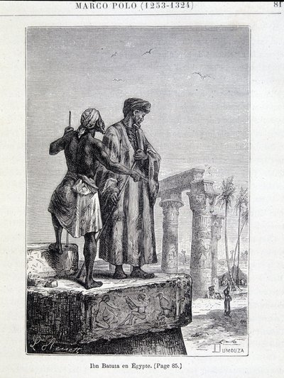 Ibn Battuta (1307-1377) i Egypten - i "" Discovery of the Earth"" av Jules Verne av Unknown artist