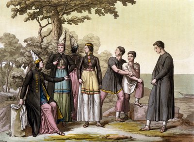 Isländska kostymer - i "" The Old and Modern Costume"" av Jules Ferrario av Unknown artist