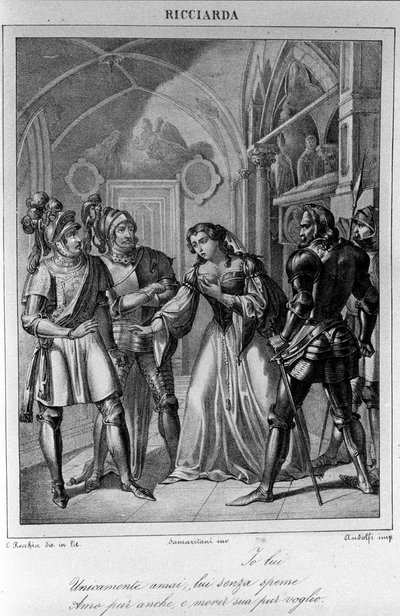 Illustration till akt III av "Ricciarda" av den italienske poeten och dramatikern Ugo Foscolo (1778-1827) 1800-talet av Unknown artist