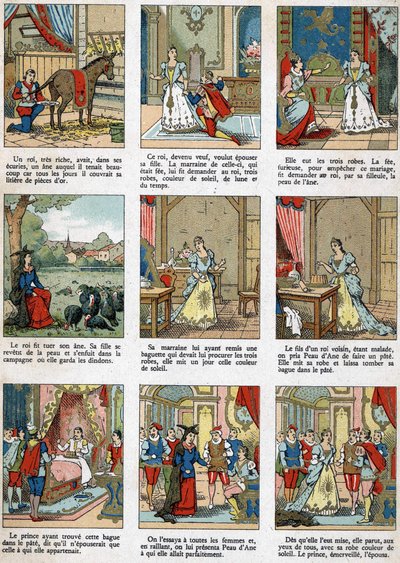 Illustration för Donkey Skin, berättelse av Charles Perrault. av Unknown artist