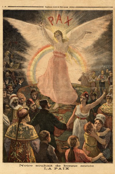 Illustration till nyårshälsningar 1894, fred åt alla nationer. Gravyr i "" Le petit journal"" 1894-01-01. Selvas samling. av Unknown artist