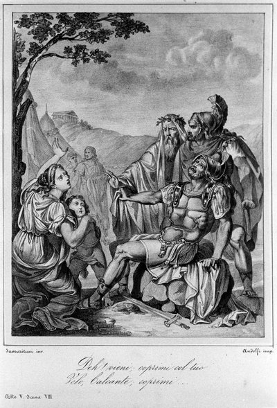Illustration för scen 8 av akt V av "" Ajax"" (Aiace) av den italienske poeten och dramatikern Ugo Foscolo (1778-1827) 1800-talet av Unknown artist