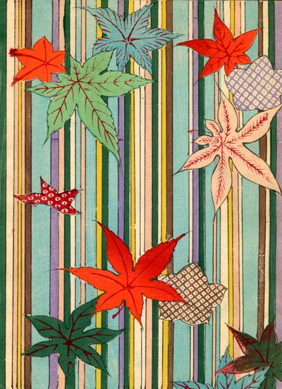 Illustration av höstlöv på en randig bakgrund av Unknown artist